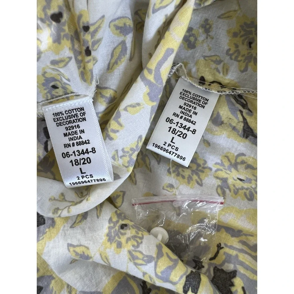 Only Necessities‎ Size Large 100% Cotton Floral Long Nightgown Set 2 Pcs